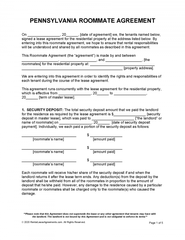 Free Minnesota Roommate Agreement Pdf Word