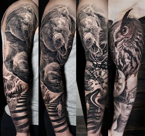 Full Arm Sleeve Tattoo Sleeve Tattoos Black And Grey Tattoos Grey