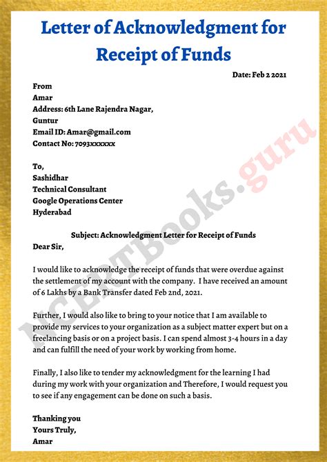 Grant Acknowledgement Letter Sample With Examples Word