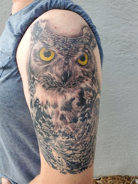 Great Horned Owl By Chris Bath Cherry Hill Tattoo Naples Fl R Tattoos