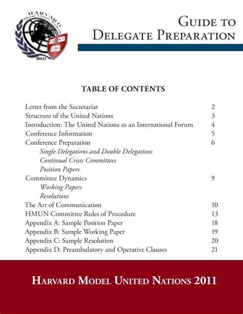 Guide To Delegate Preparation Harvard Model United Nations