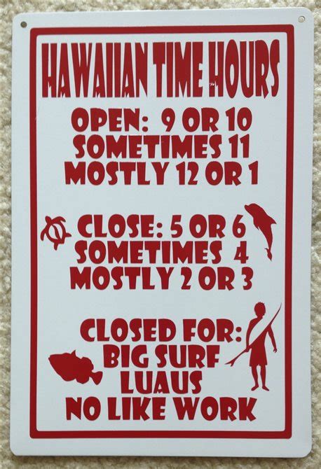 Hawaiian Time Hours Tin Sign Alohaoutlet