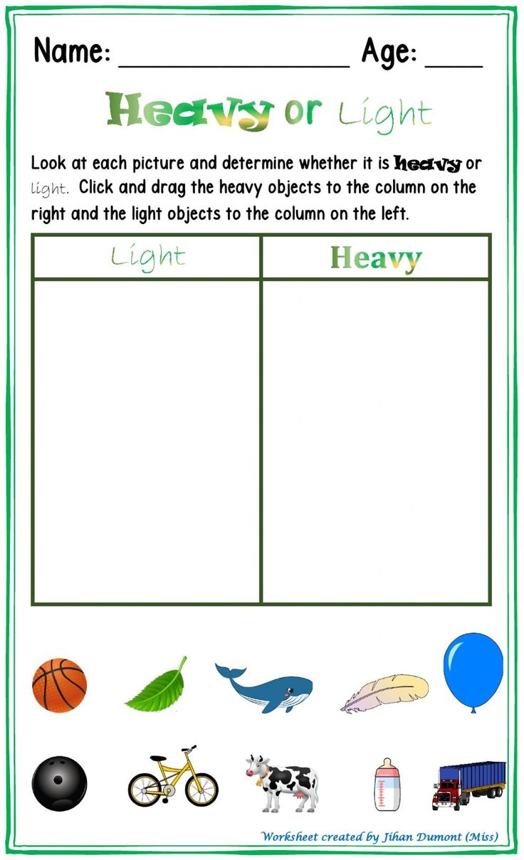 Heavy Vs Light Worksheets Kindergarten Measurement Activities Color