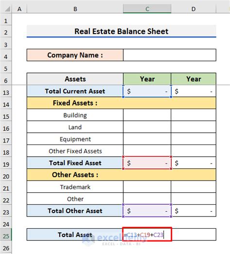 How To Create Real Estate Balance Sheet In Excel 2 Easy Ways