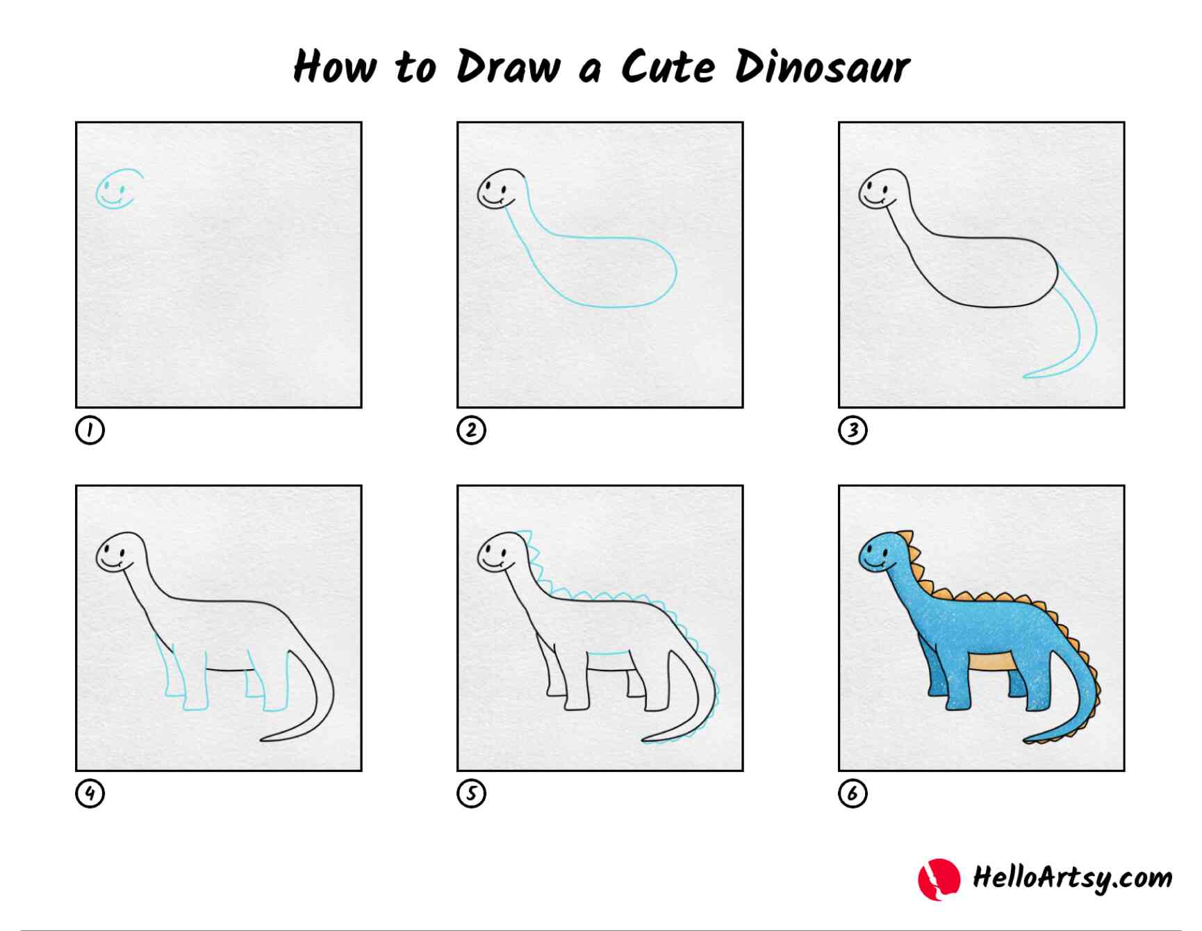 How To Draw A Cute Dinosaur Helloartsy