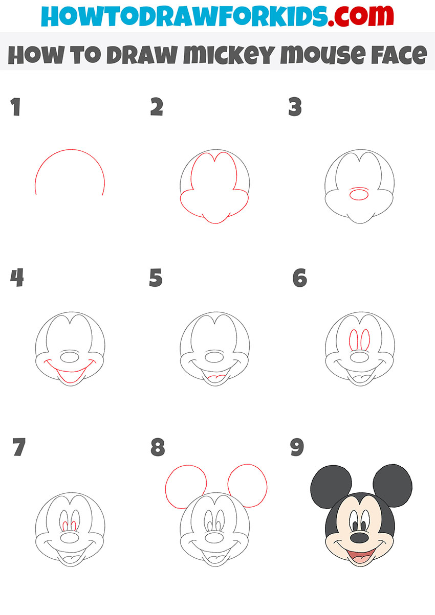 How To Draw Mickey Mouse Face Easy Drawing Tutorial For Kids Nbkomputer