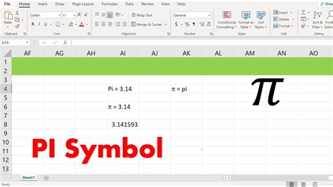 How To Insert The Pi Symbol In Excel Excel In 1 Minute Youtube