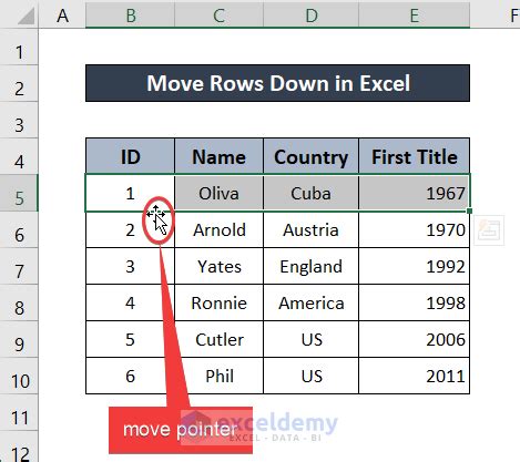 How To Move Rows Down In Excel 6 Ways Exceldemy