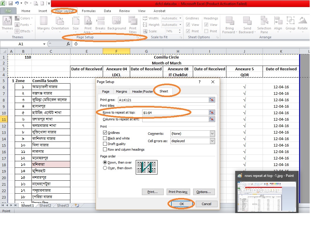 How To Repeat Rows Of An Excel Worksheet In A Printout Ms Excel Tips