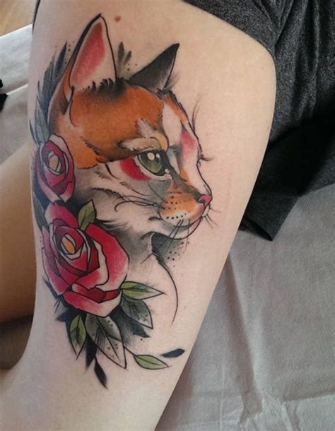 Image Result For Cat Flowers Tattoo Cat Tattoo Designs Feminine