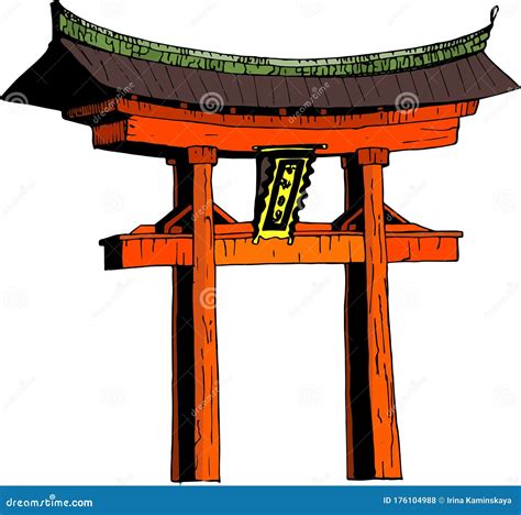 Japanese Torii Ritual Gate Of The Shinto Religion On White Background