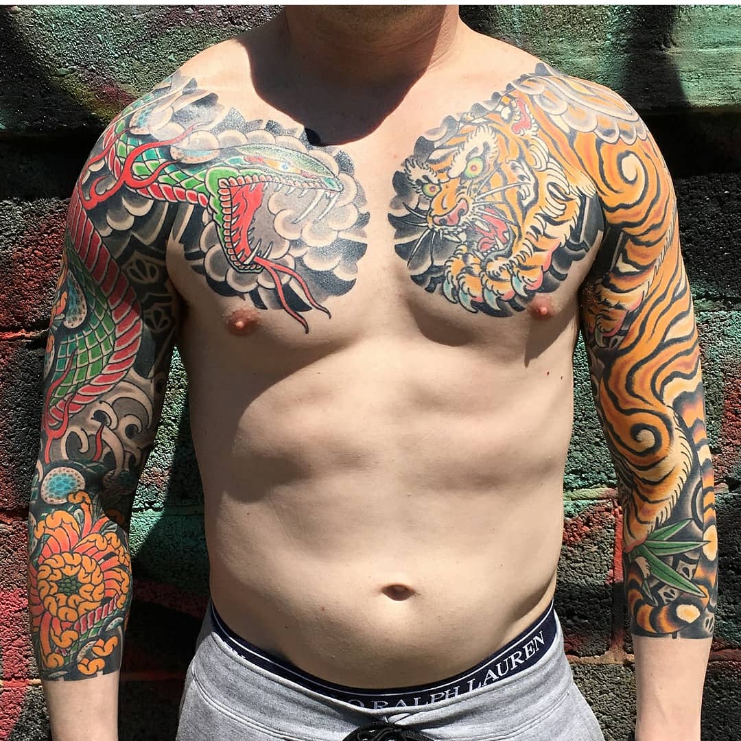 Japanese Traditional 3 4 Sleeves And Chest Panels By J Ranno Of Red Thorn Tattoos In Baltim