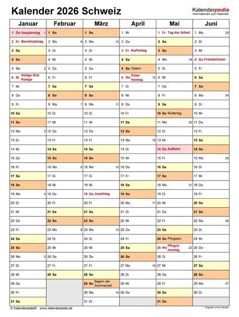 Kalender 2026 Schweiz Zum Ausdrucken Als Pdf