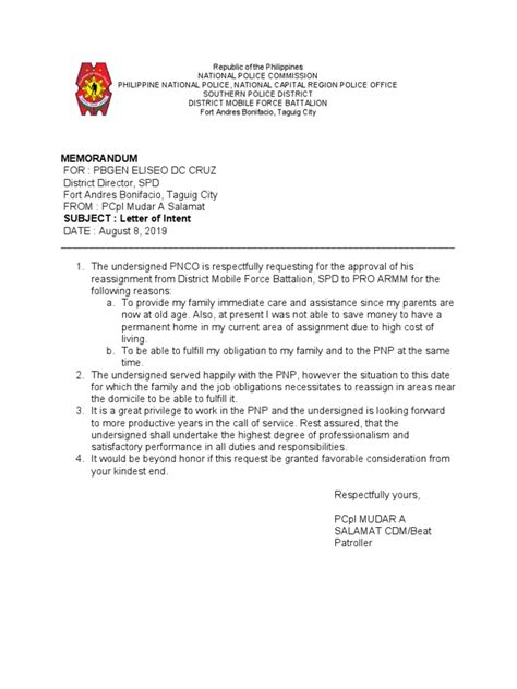 Letter Of Intent Pnp