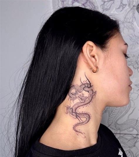 Linework Dragon Neck Tattoo By Kirstie Ktrew Tattoo Neck Tattoos