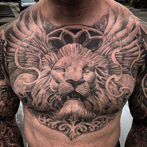 Lion Chest Tattoo Designs For Men By Tattoo Artist Alexei Mikhailov