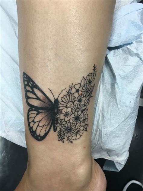 Love My New Butterfly Flower Tattoo Looks Perfect On My Ankle Butterfly