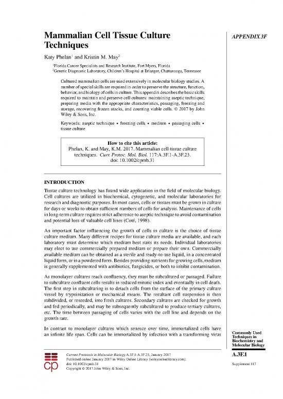 Mammalian Cell Tissue Culture Techniques