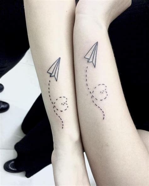 Matching Paper Plane Tattoos On Forearms For Two Best Friends Plane