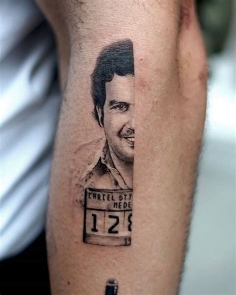 Micro Realistic Pablo Escobar Portrait Tattoo