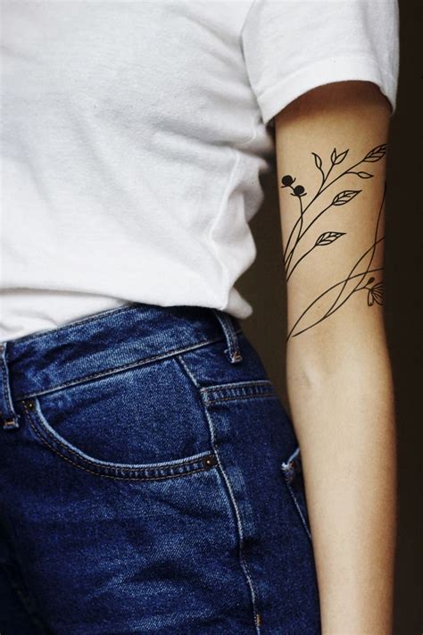 Minimalist Wraparound Arm Tattoo Design Digital File Line Art Flower Tattoo Black Ink