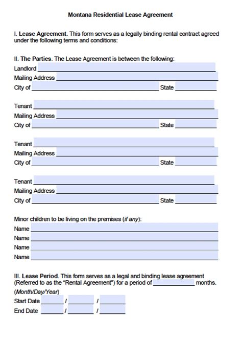 Montana Rental Agreement Template