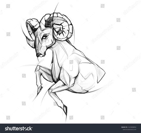 Mountain Goat Tattoo Beautiful Big Horns Stock Illustration 1523008892