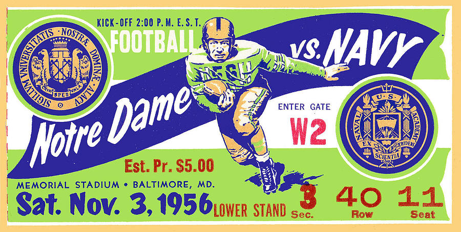 Navy Vs Notre Dame Ticket Stub Poster Painting By Motionage Designs