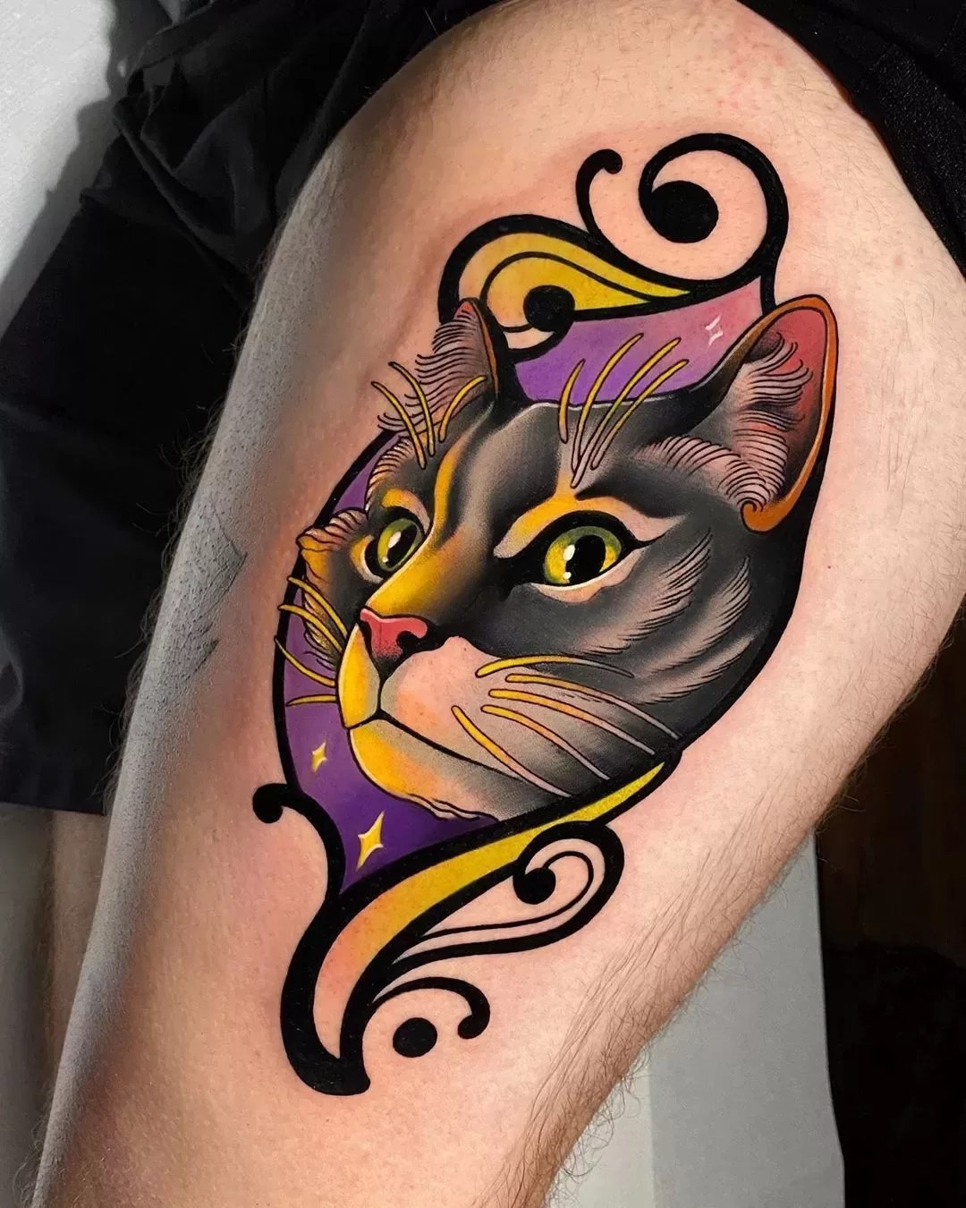 Neo Traditional Cat Tattoo Tattoogoto