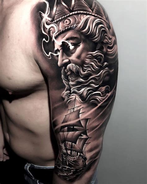 Neptune Sailing Ship Zeus Tattoo Greek Tattoos Poseidon Tattoo