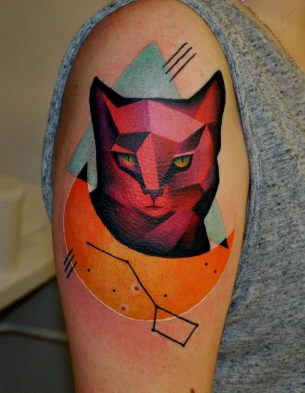 New School Cat Tattoo