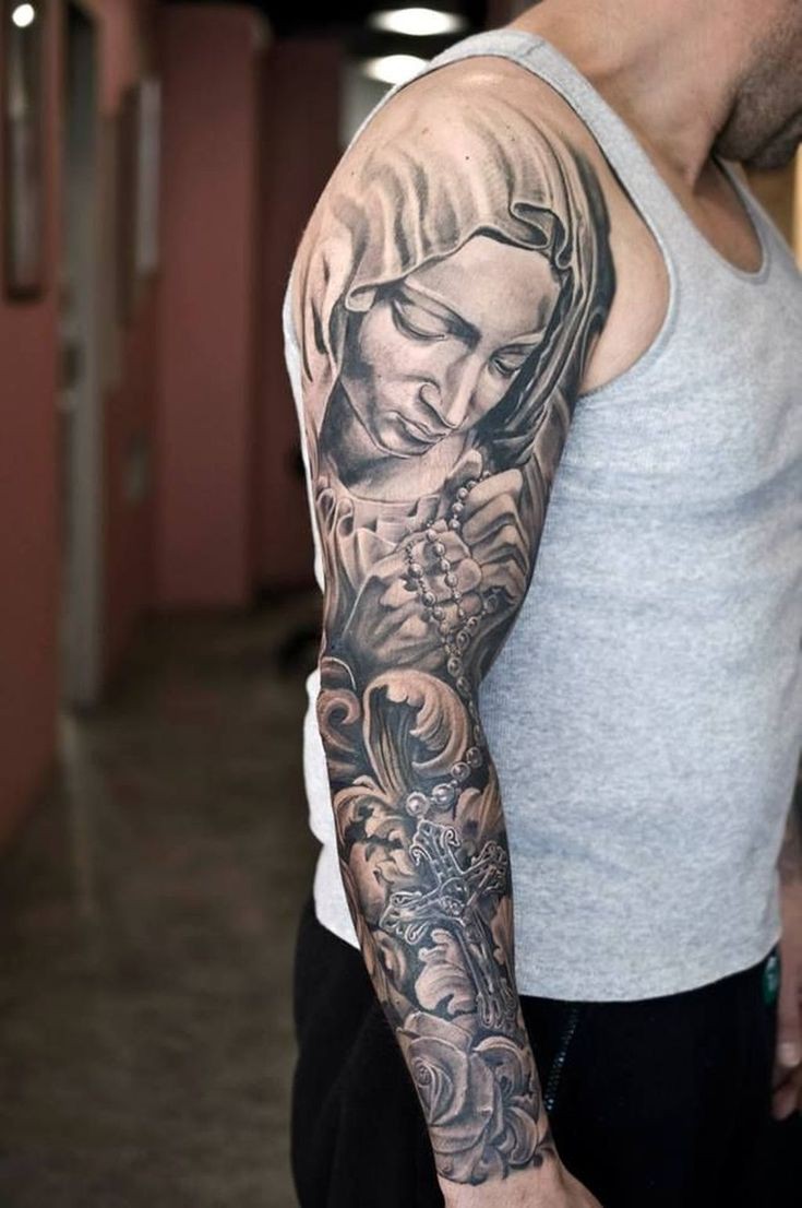 Nice And Elegant Religious Sleeve Sleeve Tattoo On Stylevore