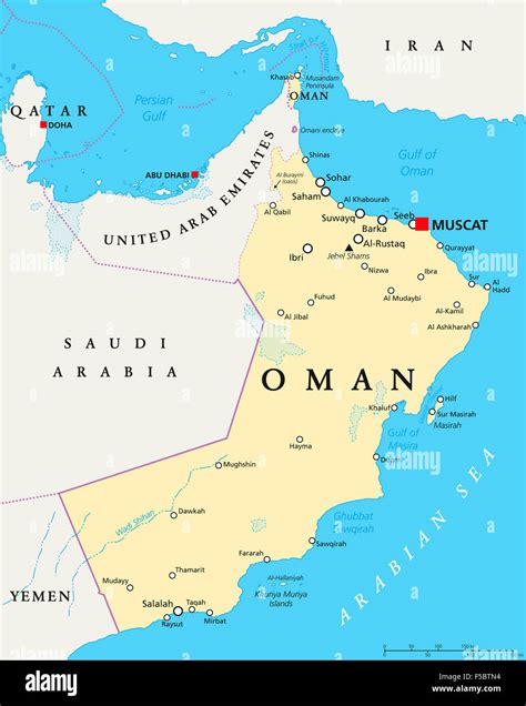 Oman Political Map With Capital Muscat National Borders And Stock