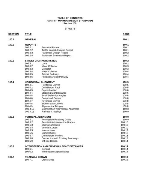 Pdf Table Of Contents Arvada Section 100 Streets Minimum Design Standards Pdftable Of