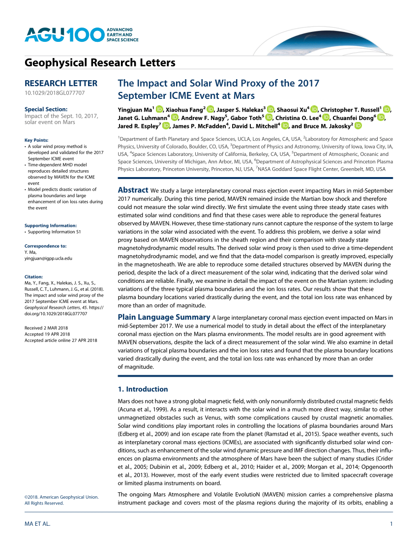 Pdf The Impact And Solar Wind Proxy Of The 2017 September Icme Event