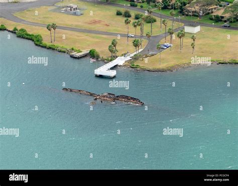 Pearl Harbor March 8 2016 An Aerial View Of The Uss Utah Memorial At