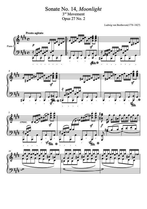 Piano Music Sheets Sonata 14 Moonlight Sonata 3Rd Movement Opus 27 No 2