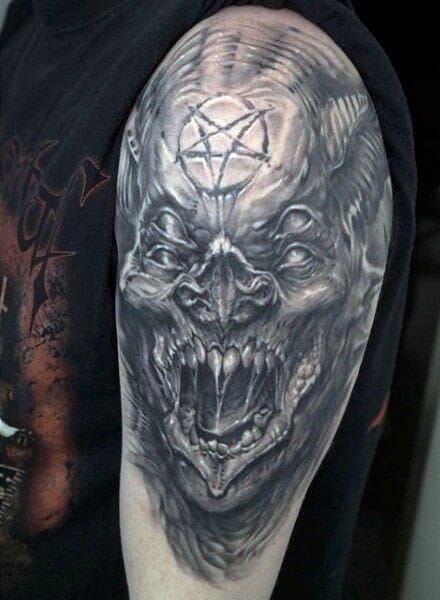 Pin By Tristen On Creative Sleeve Tattoos Demon Tattoo Satanic