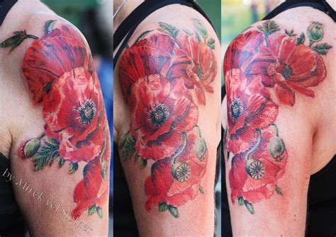 Poppy Flower And Rose Tattoo By Mirek Vel Stotker Stotker Flickr