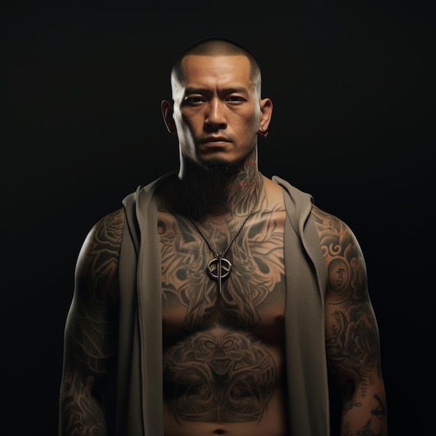 Premium Ai Image A Tattooed Man Posing For A Picture