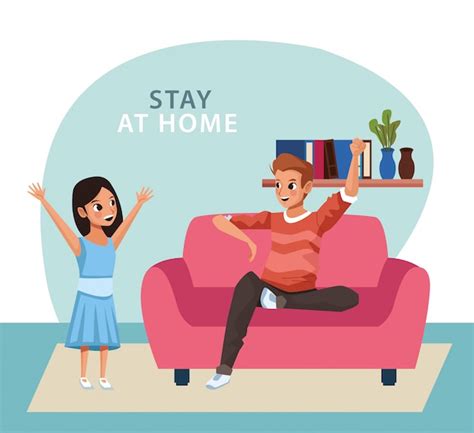 Premium Vector Father With Daughter Stay At Home Campaign