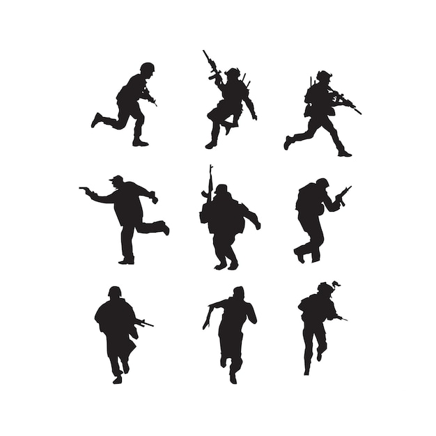 Premium Vector Soldier Carrying His Gun While Running Silhouette Collection