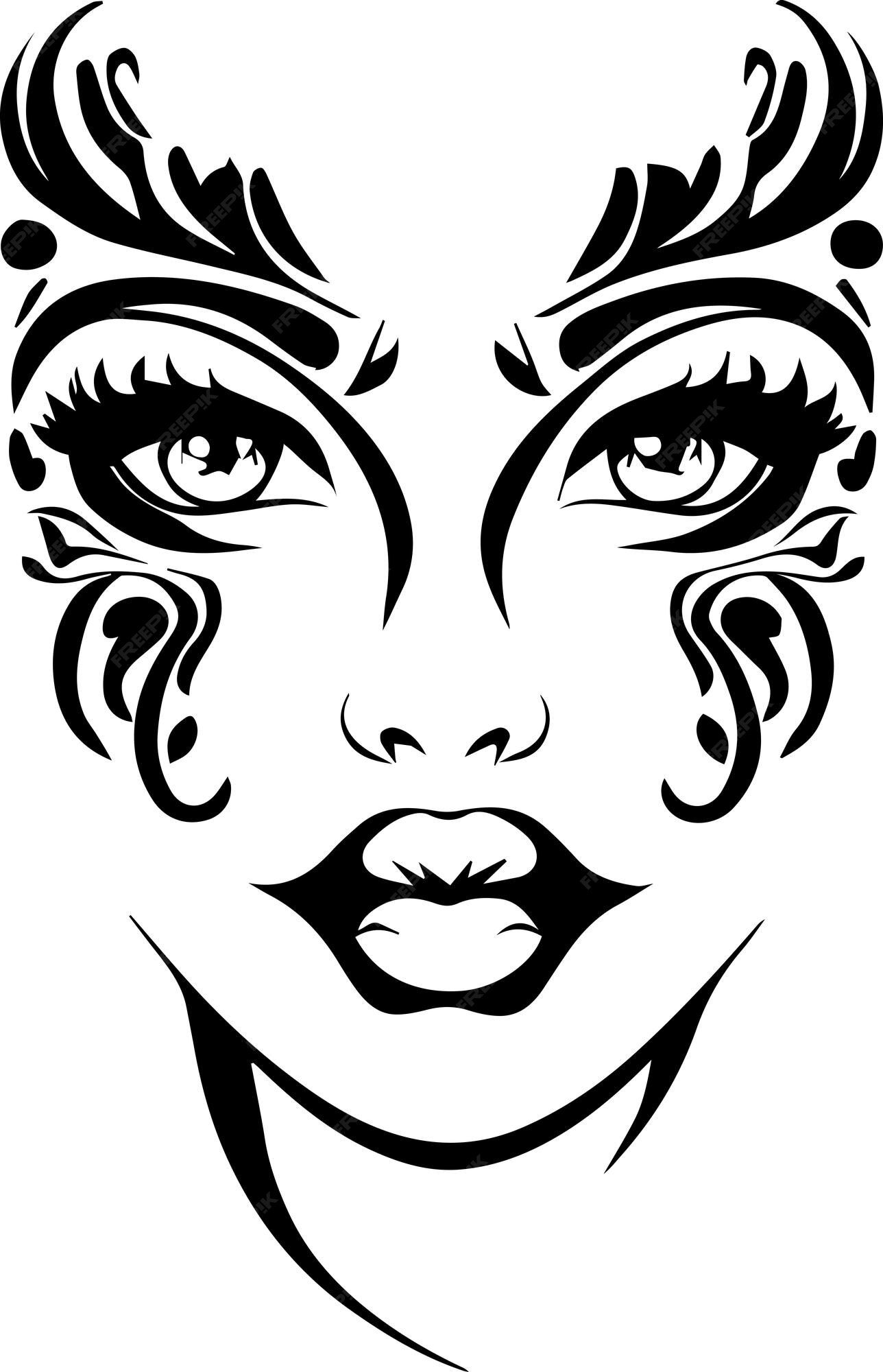 Premium Vector Women Face Tattoo Design 2