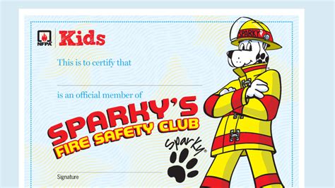 Printable Sparky S Fire Safety Club Certificate Sparky School House