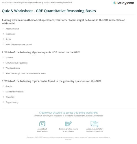 Quiz Worksheet What Is Quantitative Reasoning Study Com