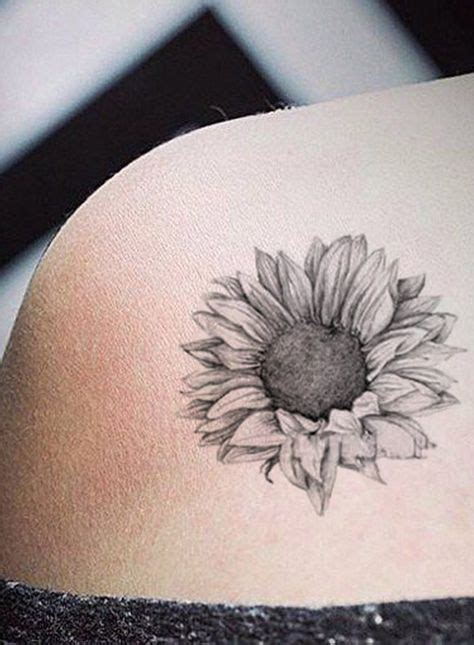 Realistic Black Sunflower Shoulder Tattoo Ideas For Women Delicate