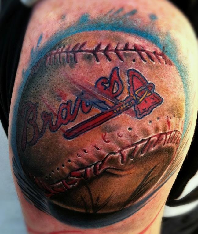 Realistic Braves Baseball Color Custom Tattoo Brent Olson Art Junkies