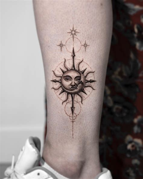 Realistic Sun And Moon Tattoos