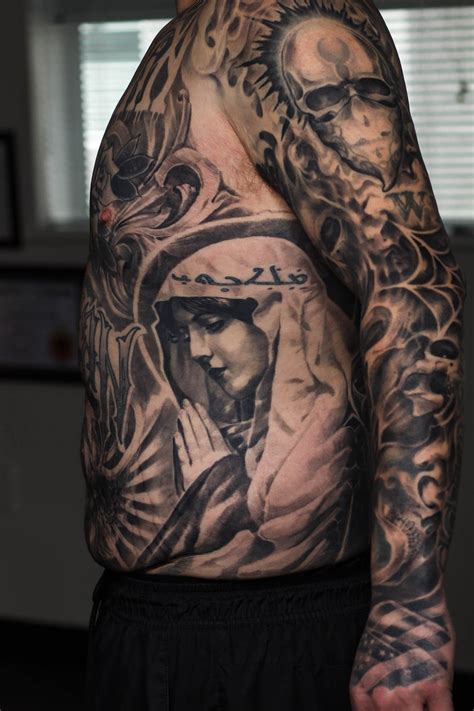 Religious Sleeve Tattoo By Tamas Dikac Tribal Body Art