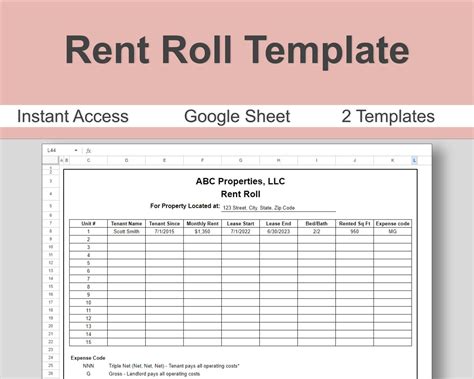 Rent Roll Excel Template And Google Sheet Rent Collection Tracker Tenant List Printable Rental